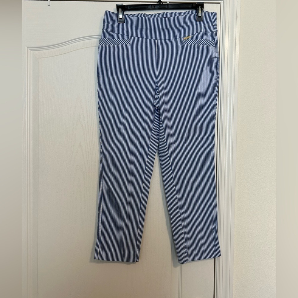 Jones New York Pull On Pen Stripped Stretchy Pockets Cropped Pants Size L